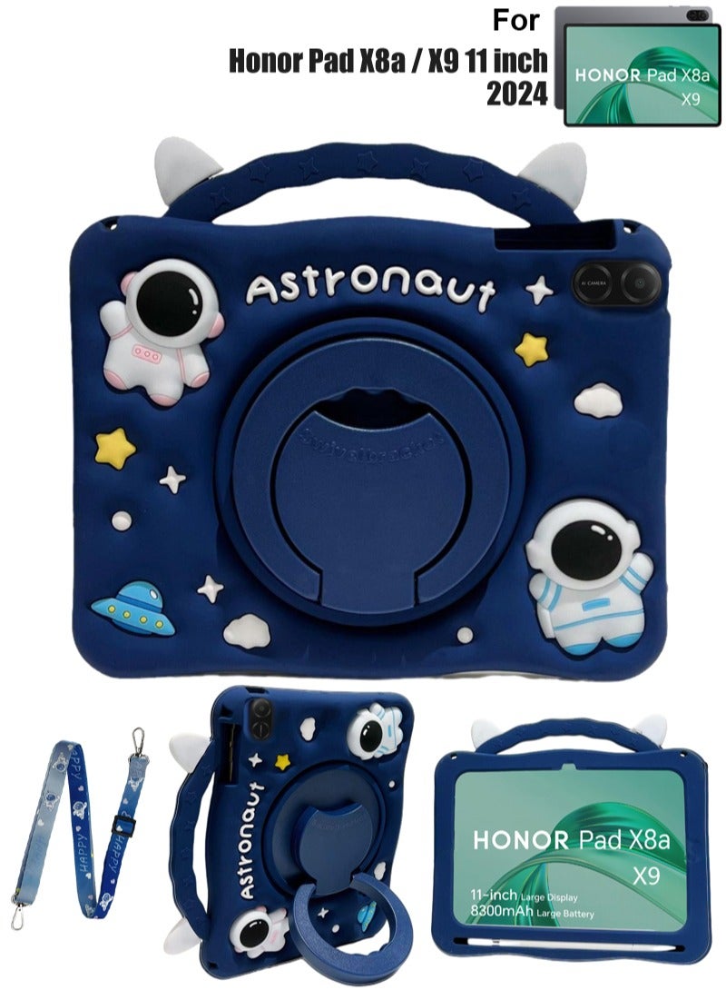 HONOR Pad X8a/X9 11-inch 2024 Kids Case with Pen Slot and Portable Handle Stand Compatible with HONOR Pad X8a 11-inch 2024/HONOR Pad X9 11-inch 2024  (Astronaut Blue) Cute Shockproof Honor Pad Kids Silicone Tablet Case - Image 1